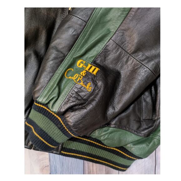 Carl Banks III Green Bay Packers Black Leather Zip Up Bomber Style Jacket Size M - Picture 6 of 7